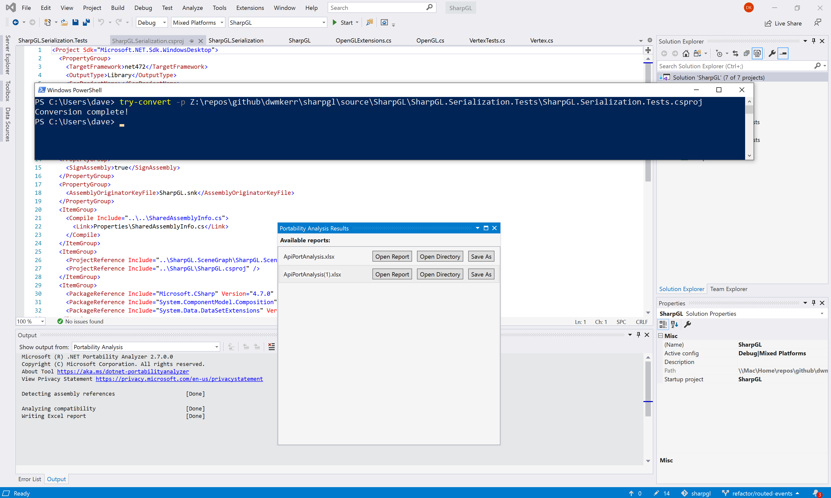 Screenshot: Ported Visual Studio Project