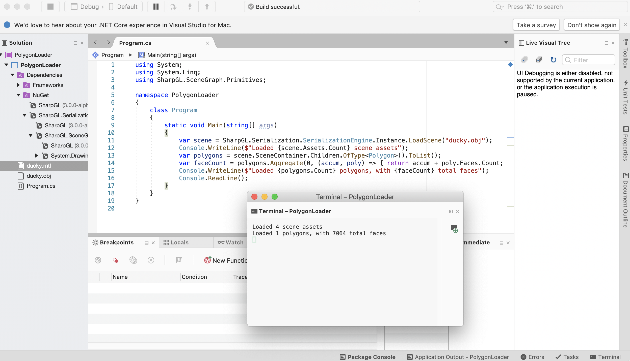 Screenshot: Loading Geometry in SharpGL on MacOS