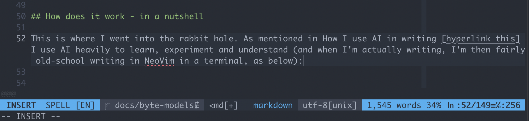 Writing this post in NeoVim, in a terminal